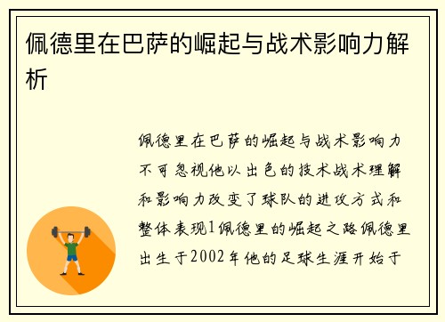 佩德里在巴萨的崛起与战术影响力解析